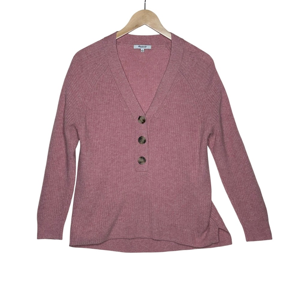 Madewell Lyle Ribbed Henley Sweater size Small Dusty Pink